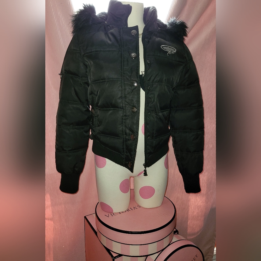 Vintage Rare SRH Fur Hood Black Puffer Jacket